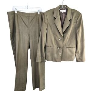 Suit Studio Women's 16  Pantsuit Pant XL Extra Large Brown Stripe 2 Buttons